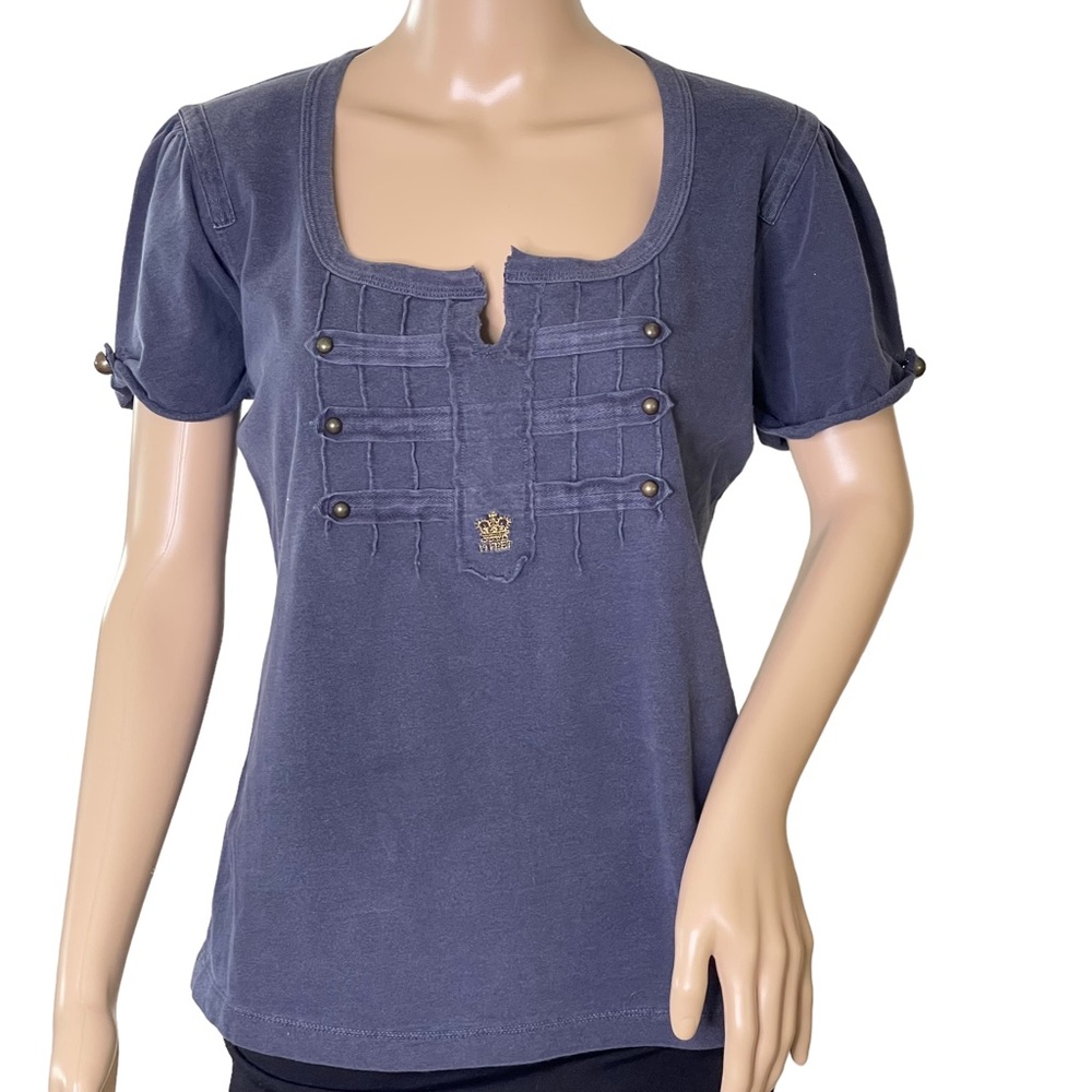 10 FEET  Navy Blue Short Sleeve Top Embellished With Dark Brass Buttons …